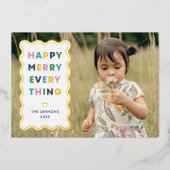 Foil White Happy Merry Wavy Christmas Photo Card Folie Uitnodiging (Voorkant)