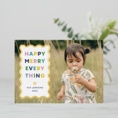 Foil White Happy Merry Wavy Christmas Photo Card Folie Uitnodiging (Staand Voorkant)