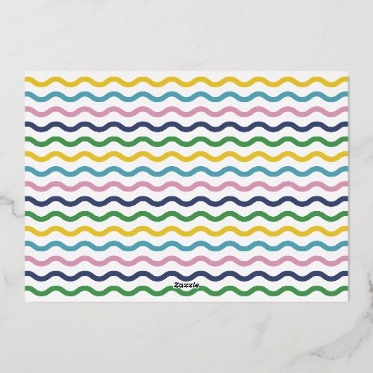 Foil White Happy Merry Wavy Christmas Photo Card Folie Uitnodiging (Achterkant)