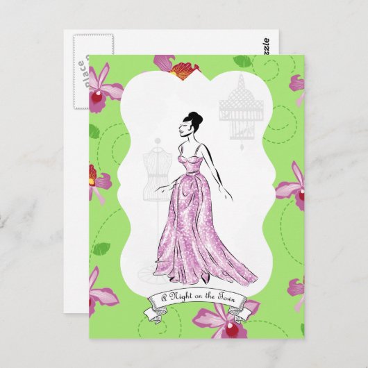 Fois à Paris Mode Illustratie Briefkaart (Voorkant / Achterkant)