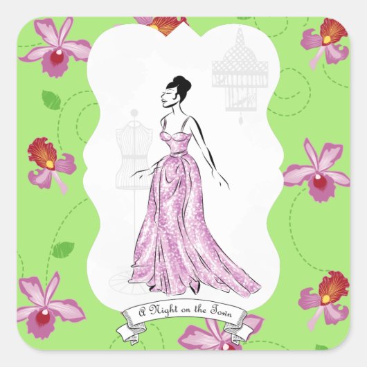 Fois à Paris Mode Illustratie Vierkante Sticker (Voorkant)