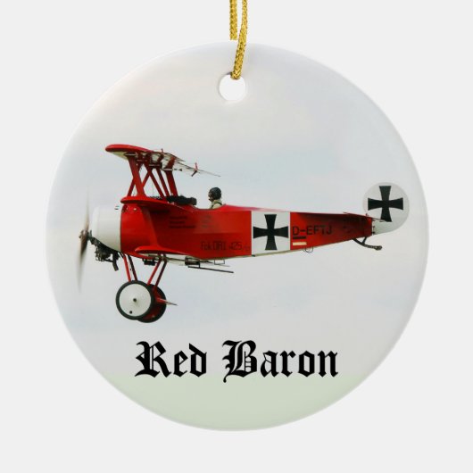 Fokker Triplane van Red Baron uit de Eerste Wereld Keramisch Ornament (Voorkant)
