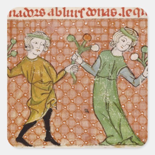 Fol.215v De Temptation: een dansende paar Vierkante Sticker (Voorkant)