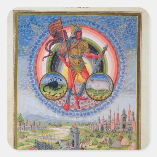 Fol.7v The Planet Mars, uit 'De Sphaera', 1470 Vierkante Sticker (Voorkant)