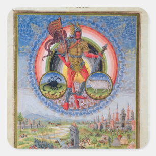 Fol.7v The Planet Mars, uit 'De Sphaera', 1470 Vierkante Sticker