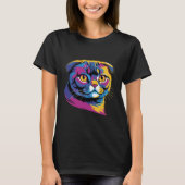 Fold & Fabulous — Kleurrijk Schots Fold Cat Design T-shirt (Voorkant)