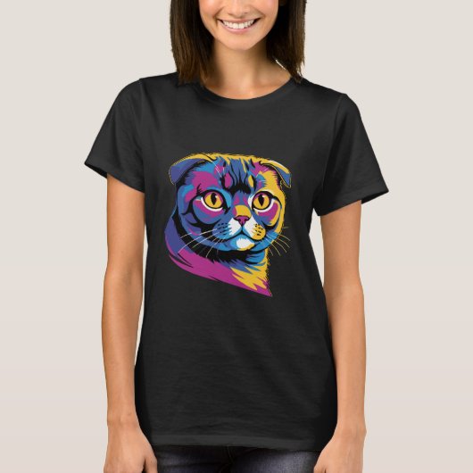 Fold & Fabulous — Kleurrijk Schots Fold Cat Design T-shirt (Voorkant)