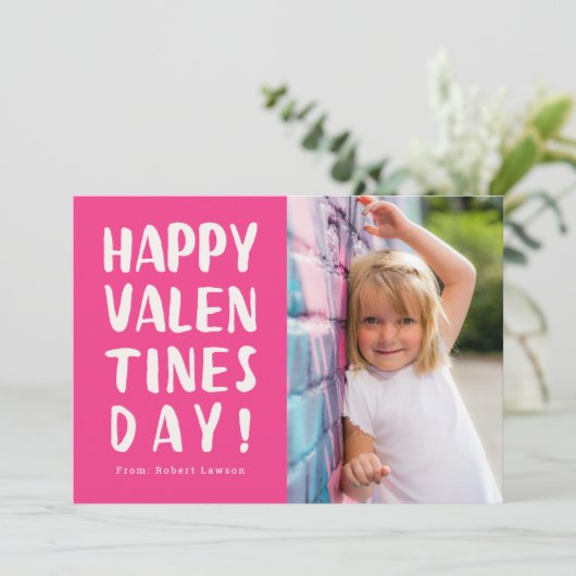 Fold Pink Happy Valentines Day Photo Card (Staand voorkant)