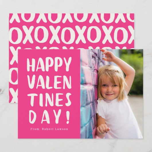 Fold Pink Happy Valentines Day Photo Card (Voorkant / Achterkant)