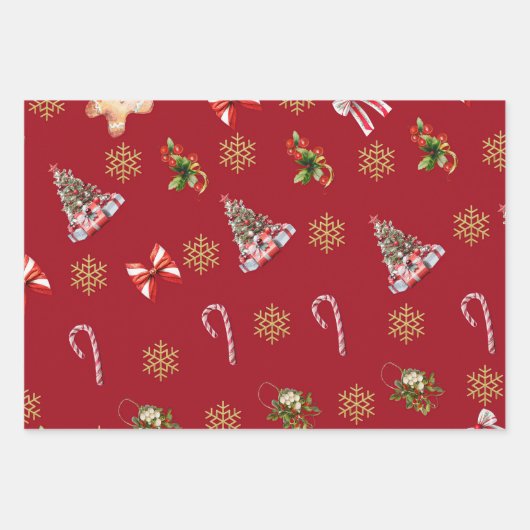 Fold Red Green Gold kerstsieraden Inpakpapier Vel (Voorkant 2)