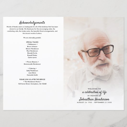 Foldable 3-Photo Celebration of Life Programme (Voorkant)