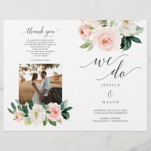 Folded Blush Floral Wedding Program Booklet Flyer (Voorkant)
