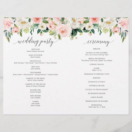Folded Blush Floral Wedding Program Booklet Flyer (Achterkant)