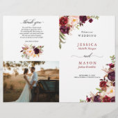 Folded Burgundy Marsala Wedding Program Booklet Flyer (Voorkant)