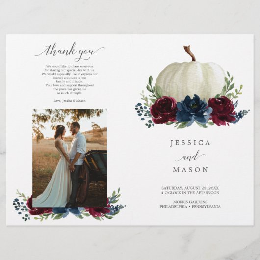 Folded Burgundy Navy Wedding Program Booklet Flyer (Voorkant)