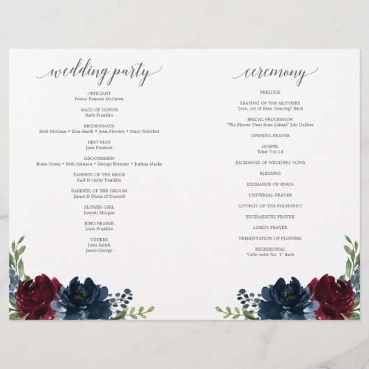 Folded Burgundy Navy Wedding Program Booklet Flyer (Achterkant)