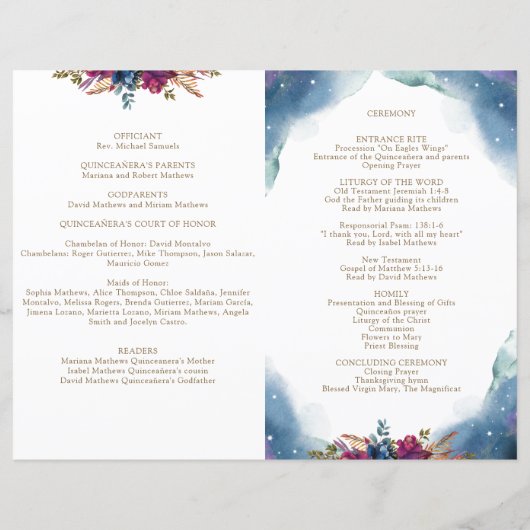 Folded, Celestial Starry Quinceañera Programme (Achterkant)