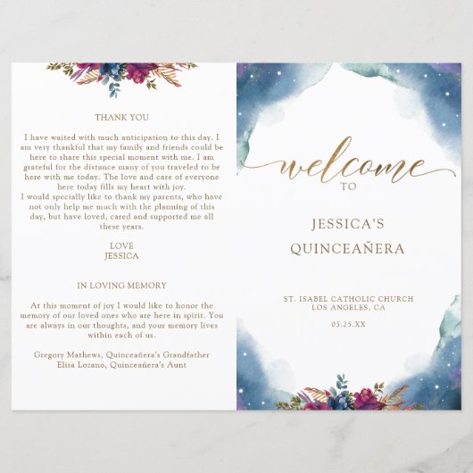 Folded, Celestial Starry Quinceañera Programme (Voorkant)
