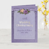 Folded Damask Rozen Paars 15th Jubileum Kaart (Gele Bloem)