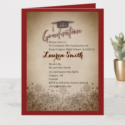 Folded Graduation Party Invitation Kaart (Kleine Plant)