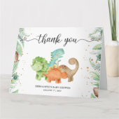 Folded Greenery Floral Gold Confetti Dinosaurs Bedankkaart (Voorkant)