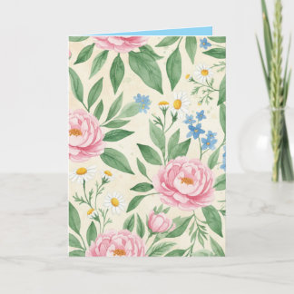 Folded Greeting Card Blank Floral Spring Pattern Kaart