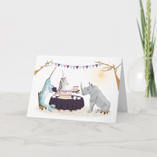 Folded Greeting Card 'Unicorn Tea Party' Kaart (Voorkant)