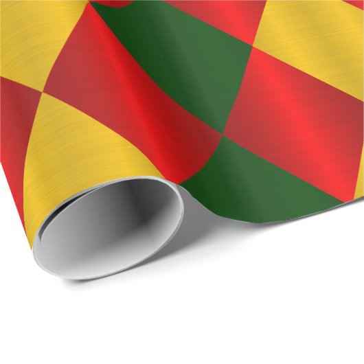 Folded Harlequin-Red-Green-Gold-GIFT WRAP PAPIER (Rol Hoek)