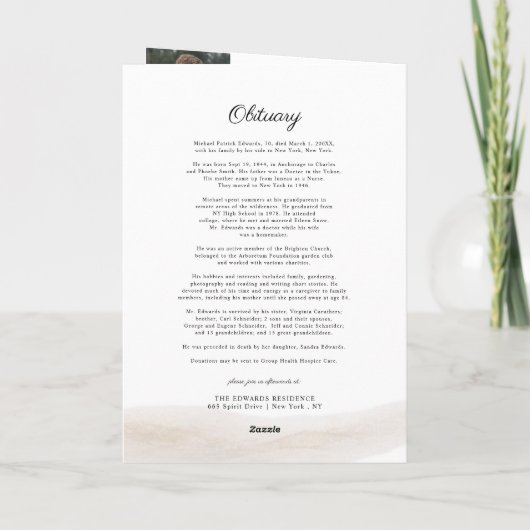 Folded Memorial Program with Photo Cover Kaart (Achterkant)