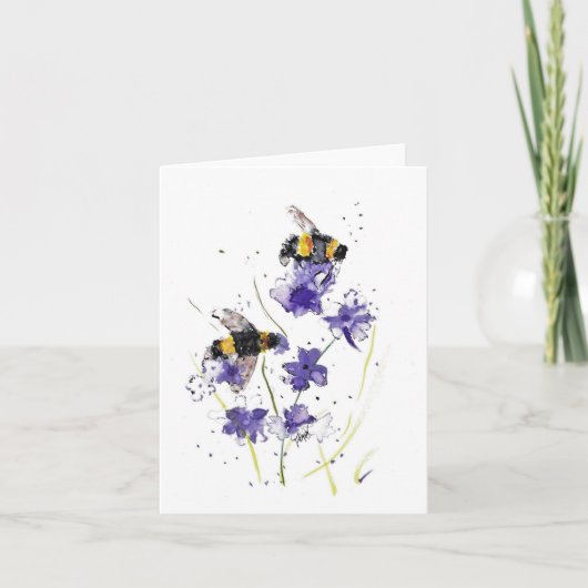 Folded Note Card-watercolor of bees & violets Notitiekaartje (Voorkant)