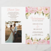 Folded Pink Floral Wedding Program Booklet Flyer (Voorkant)