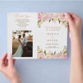 Folded Pink Floral Wedding Program Booklet Flyer (Hand)