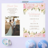 Folded Pink Floral Wedding Program Booklet Flyer (Enkel)