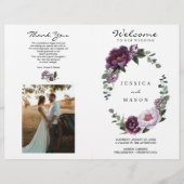 Folded Plum Peonies Wedding Program Booklet Flyer (Voorkant)