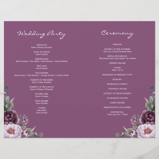 Folded Plum Peonies Wedding Program Booklet Flyer (Achterkant)