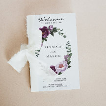 Folded Plum Peonies Wedding Program Booklet