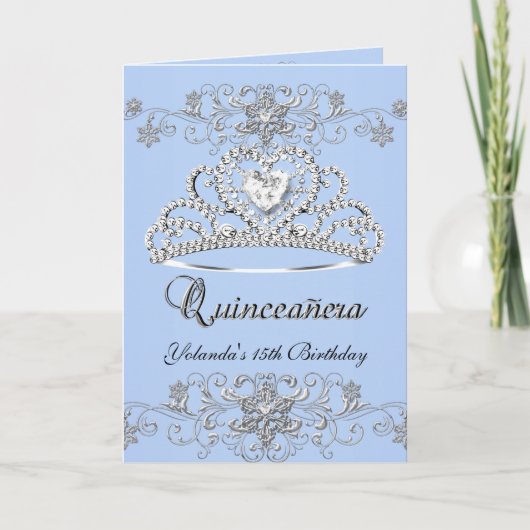 Folded Quinceanera Blue Glitter Tiara Photo (Voorkant)