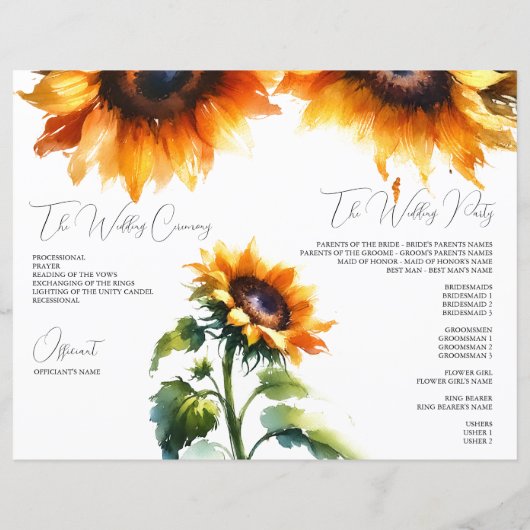 Folded Sunflower Wedding Programme -  (Achterkant)