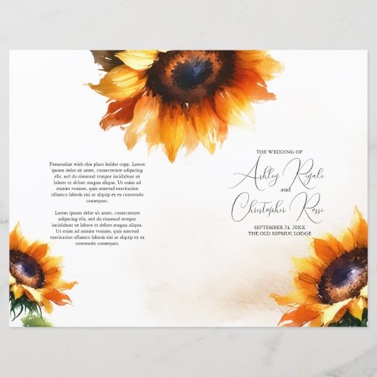 Folded Sunflower Wedding Programme -  (Voorkant)
