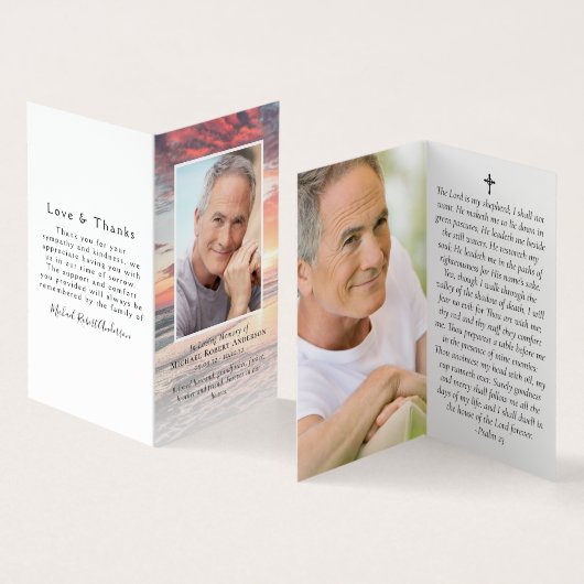 Folded Sunset Ocean Memorial Prayer Kaart Visitekaartje (Binnen en buitenkant)