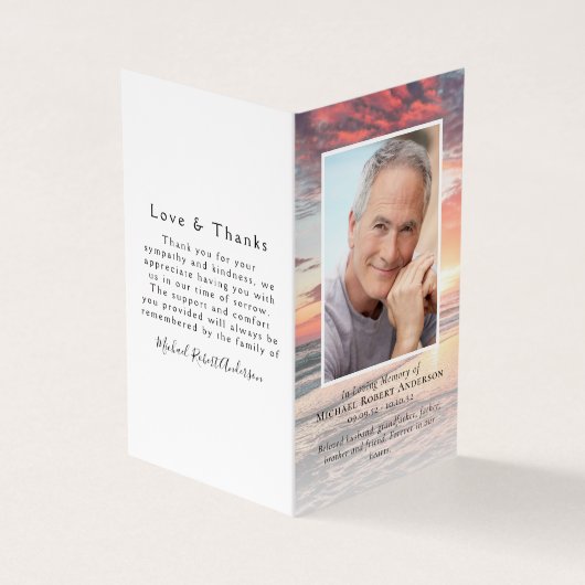 Folded Sunset Ocean Memorial Prayer Kaart Visitekaartje (Buitenkant)