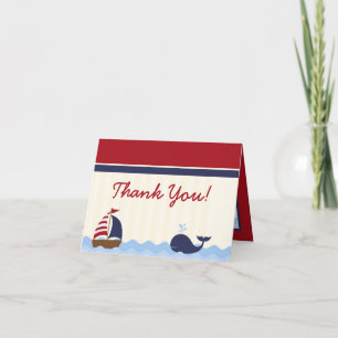 Folded Thank you Card Ahoy Nautical Whale Boat Bedankkaart