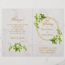Folded Wedding Program - Marble Gold White Lilies