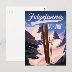 Folgefonna Noorwegen ski poster. Briefkaart