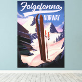 Folgefonna Noorwegen ski poster. Canvas Afdruk (Insitu (Houten vloer))