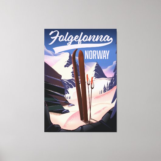Folgefonna Noorwegen ski poster. Canvas Afdruk (Voorkant)