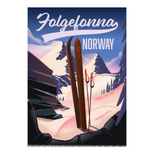 Folgefonna Noorwegen ski-poster. Foto Afdruk