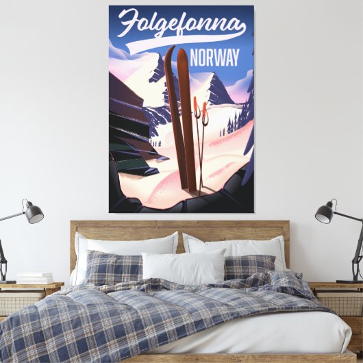Folgefonna norway ski poster. canvas afdruk (Insitu (Slaapkamer))