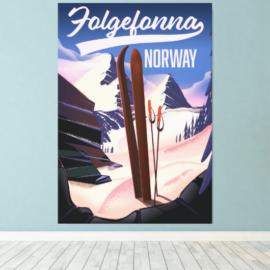 Folgefonna norway ski poster. canvas afdruk (Insitu (Houten vloer))