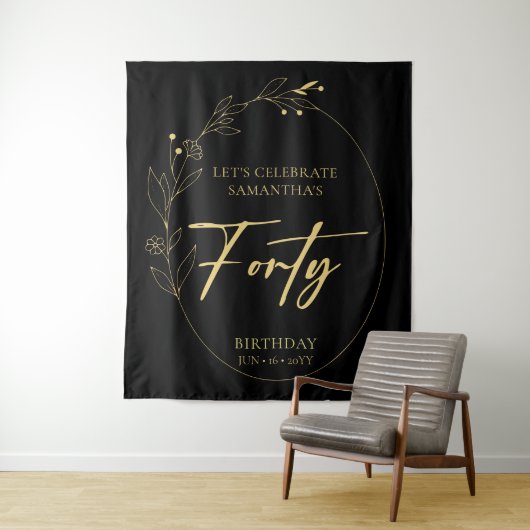 Foliage 40th Birthday Party Backdrop Tapestry Wandkleed (In situ)